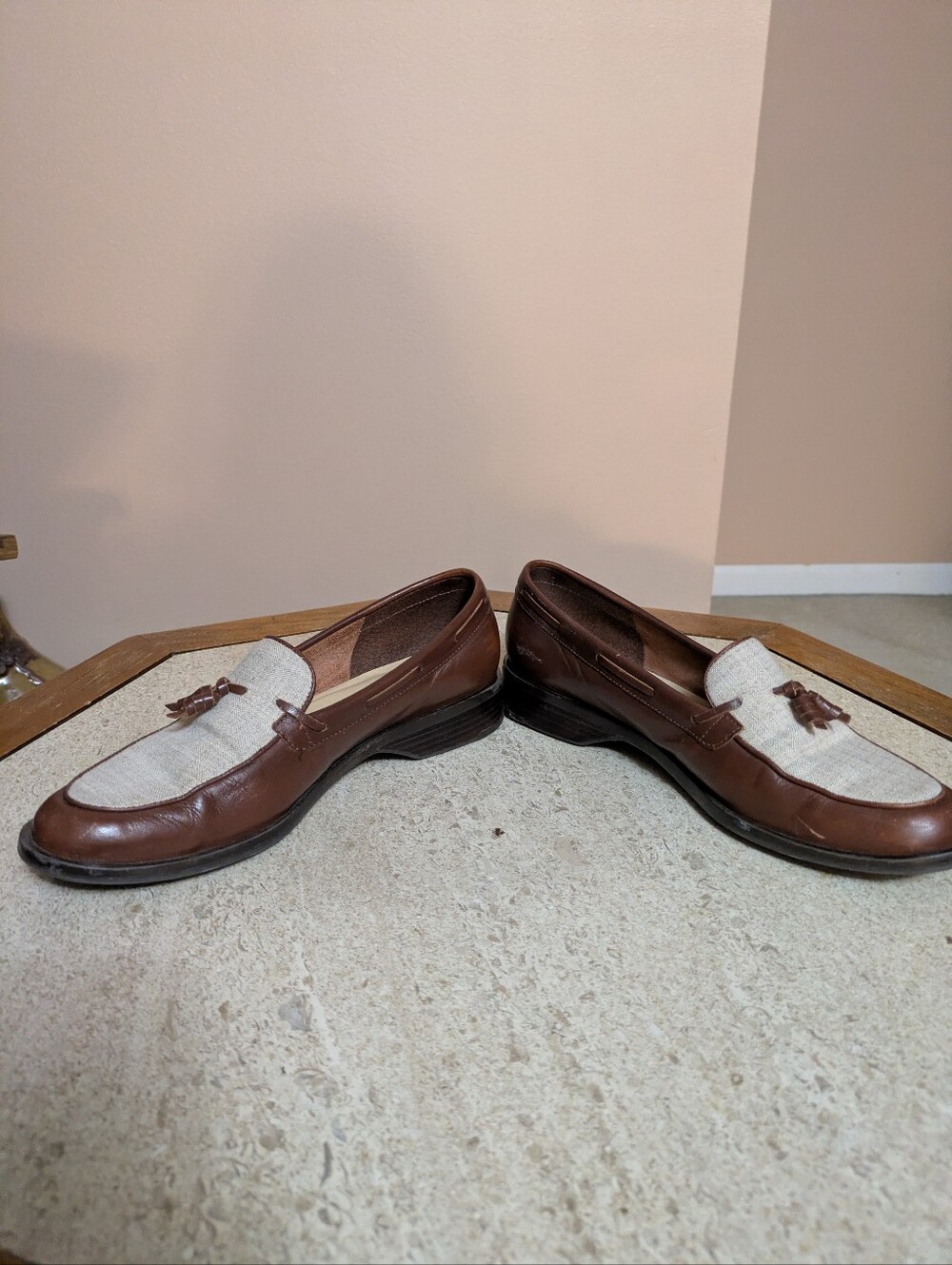 Etienne Aigner Loafers Size 7. Brown/Ivory, Slip On Shoe With Tassel. Leather. - Picture 2 of 8